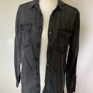 Washed Grey Button Down Long Sleeve Shirt